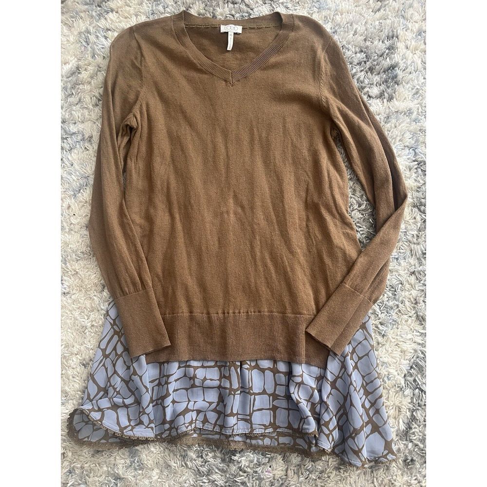 logo lori goldstein Brown Sweater Sz XS Art To Wear Layered Cashmere Blend